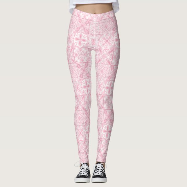 Legging azulejos ornamentados cor-de-rosa (Frente)
