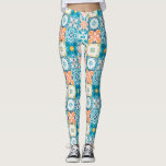 Legging azulejos ornamentados em azul e laranja<br><div class="desc">Azulejos coloridos desenhados à mão,  design decorativo floral,  azulejos ornamentados</div>