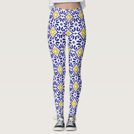 Legging Azulejos Portugueses Azulejo Padrão Yoga Cala Azul