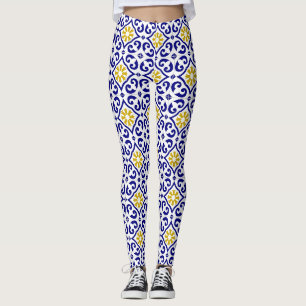 Legging Azulejos Portugueses Azulejo Padrão Yoga Cala Azul