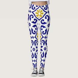 Legging Azulejos Portugueses Azulejo Padrão Yoga Cala Azul