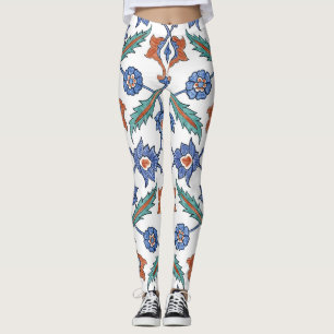 Legging Azulejos Turcos Medievais: Ornamento Floral.