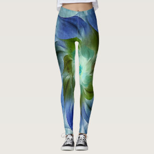 Legging Azurita Malachite Flor Fractal Flamejante