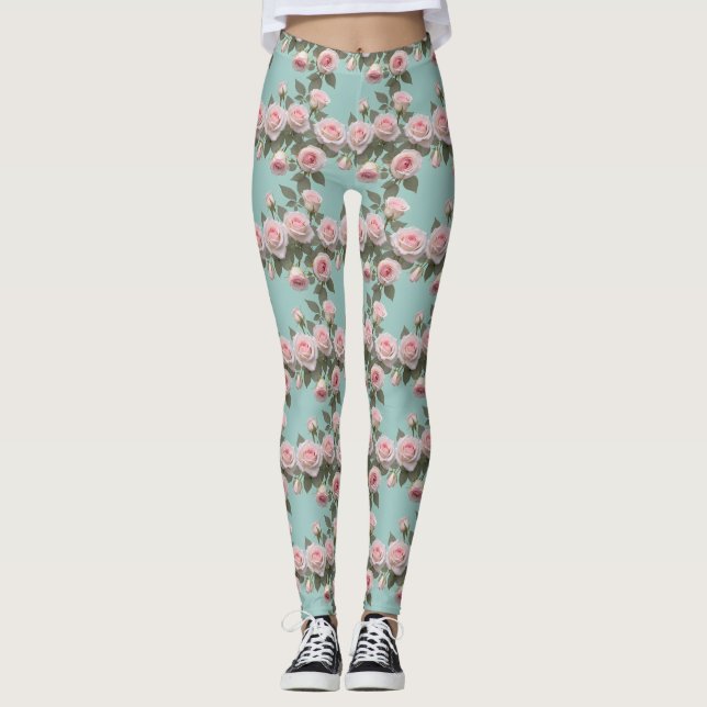 Legging Baby Pink Roses With Sage Green Leaves (Frente)