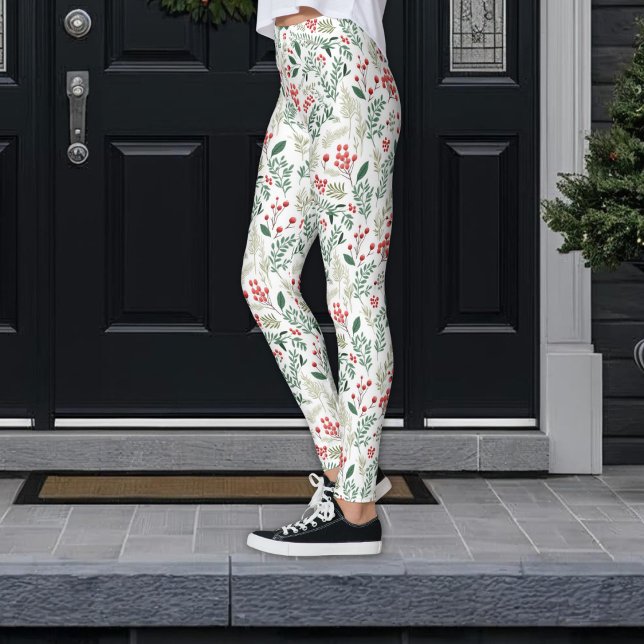 Legging Bagas de Azevinho Vermelhas de Natal (Criador carregado)