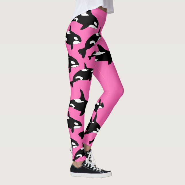 Legging Baleia Assassina de Orca Rosa Quente, Patterada (Direita)
