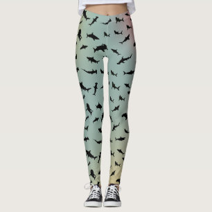 Legging baleia-tubarão-sombra no gradiente oceano arco-íri