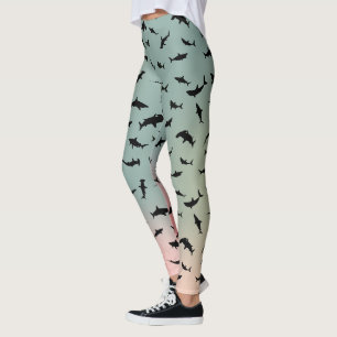 Legging baleia-tubarão-sombra no gradiente oceano arco-íri