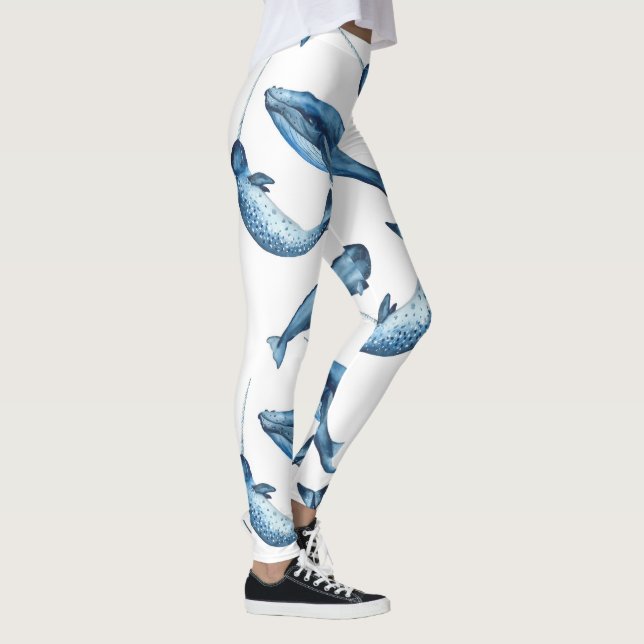 Legging Baleias azuis e caneleiras bonitas de Narwhals | (Direita)