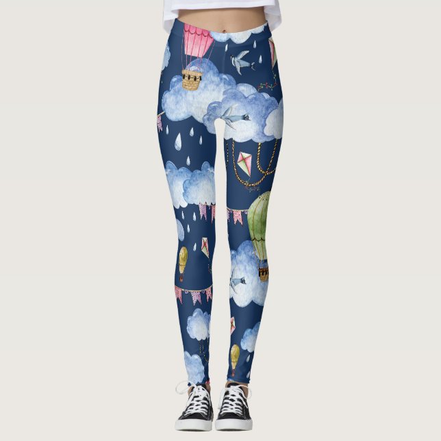 Legging Balões Whimsical: Padrão de Nuvem de Aquarela (Frente)