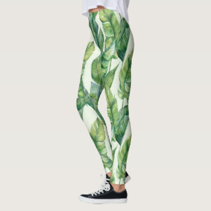 Legging Banana Verde Vibrante Deixa Padrão De Aquarela