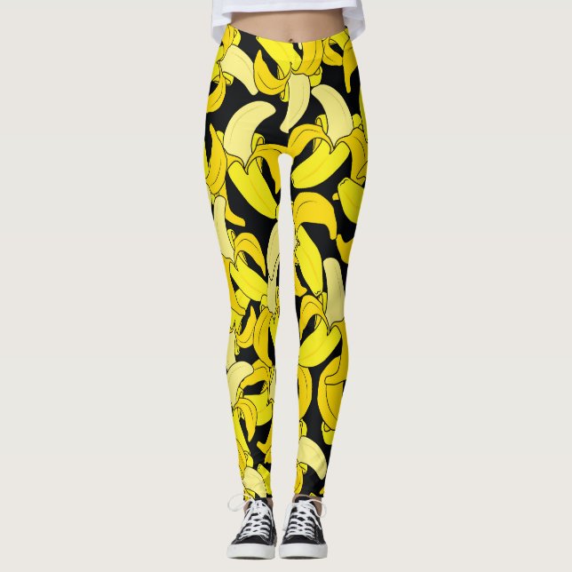 Legging Bananas Amarelas Vintage: Fundo Negro (Frente)