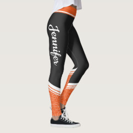 Legging Banda branca floral laranja e preta e denominação