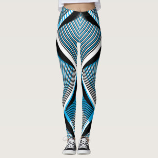 Legging Bandas Azuis Geométricas: Sobreposição Vintage Bri