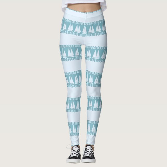 Legging Bandas Costeiras Náuticas Azuis (Frente)