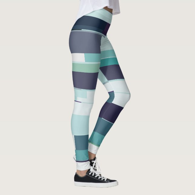 Legging Bandas de Abstrato púrpura, verde e turquesa (Direita)