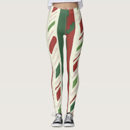 Legging Bandas de canas doces festivas em vermelho e verde