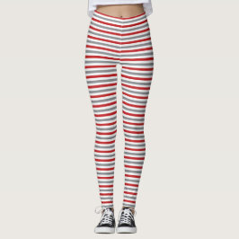 Legging Bandas de Natal Vermelhas e Brancas