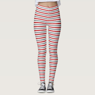 Legging Bandas de Natal Vermelhas e Brancas