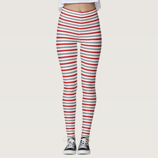 Legging Bandas de Natal Vermelhas e Brancas (Frente)