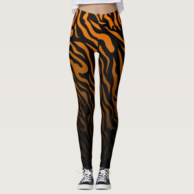 Legging Bandas de Zebra Laranja e Negra: Na moda (Frente)