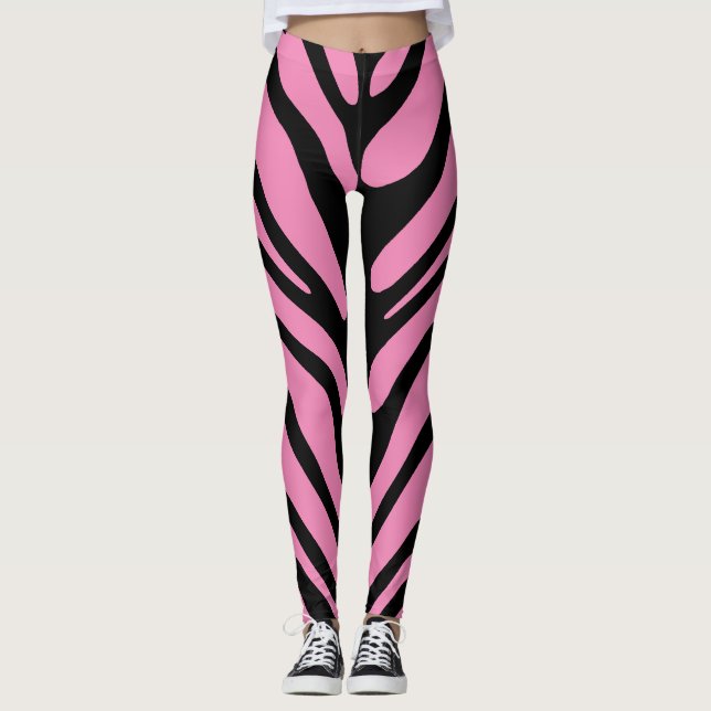 Legging Bandas De Zebra Rosa E Negra (Frente)