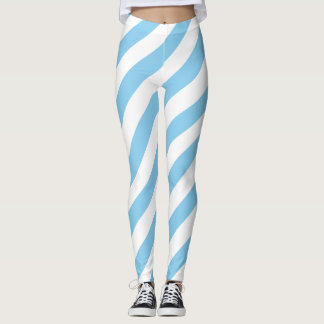 Legging Bandas Diagonais de Grande Tamanho Azul-Bebê e Bra