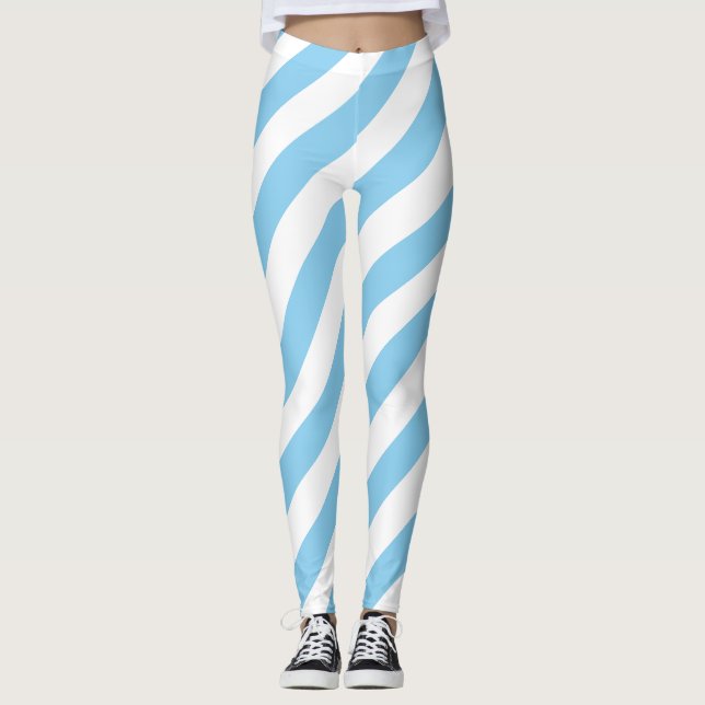 Legging Bandas Diagonais de Grande Tamanho Azul-Bebê e Bra (Frente)