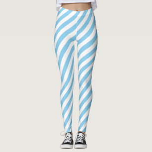 Legging Bandas Diagonais de Tamanho Médio Branco e Azul Be