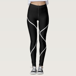 Legging Bandas Diagonais em Preto e Branco
