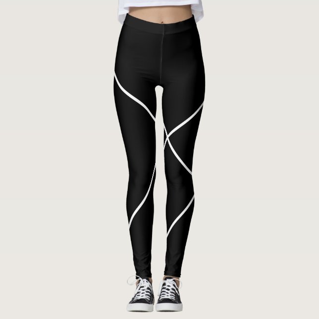 Legging Bandas Diagonais em Preto e Branco (Frente)