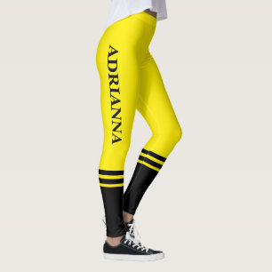 Legging Bandas Horizontais Pretas   Nome   Amarelo Canário