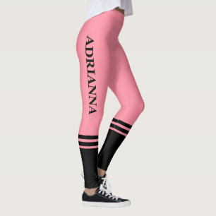 Legging Bandas Horizontais Pretas Nome Rosa de Salmão