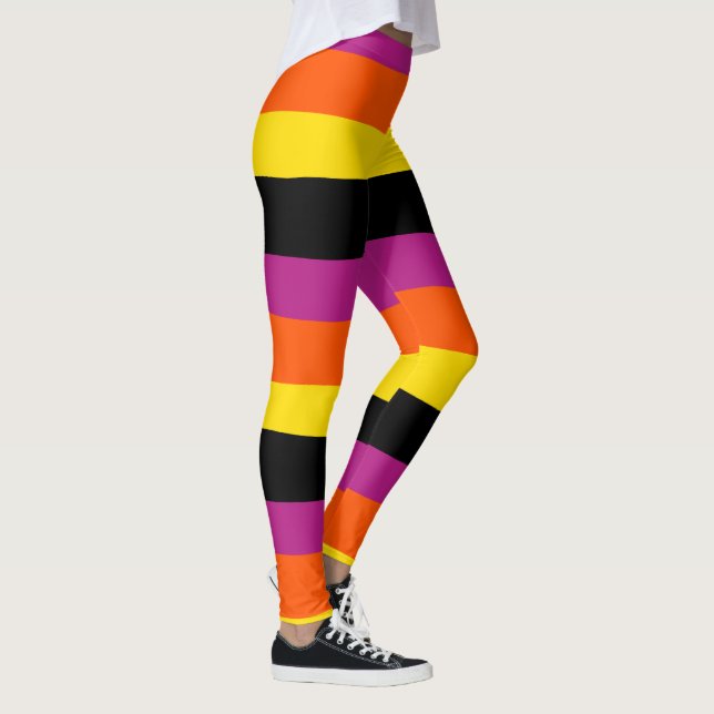 Legging Bandas irregulares - Pretas, Rosa, Laranja e Amare (Direita)