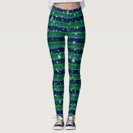 Legging Bandas verdes azuis com estrelas e gotas de chuva