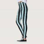 Legging Bandas Verticais de Pastel Azul e Pretas<br><div class="desc">Abstrato digital de faixas verticais azul pastel e pretas</div>