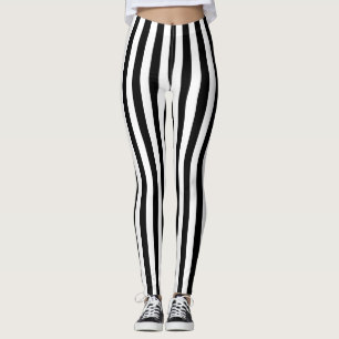 Legging Bandas Verticais de Tamanho Médio Preto e Branco