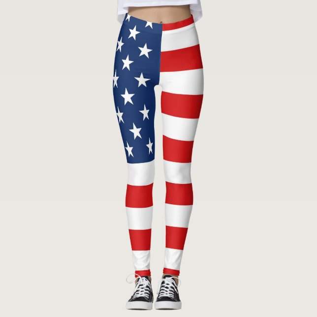 Legging Bandeira americana 4o de caneleiras de julho (Frente)