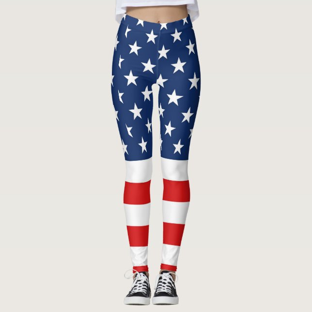 Legging Bandeira americana 4o de caneleiras de julho (Frente)
