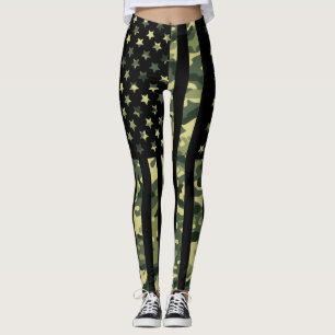Legging Bandeira americana com camo verde