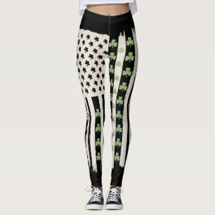 Legging Bandeira Americana dos EUA Com Trevos para St Patr