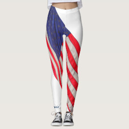 Legging Bandeira Americana no Fundo Branco com Nome