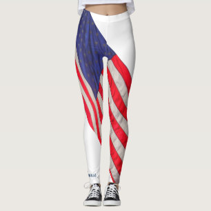 Legging Bandeira Americana no Fundo Branco com Nome