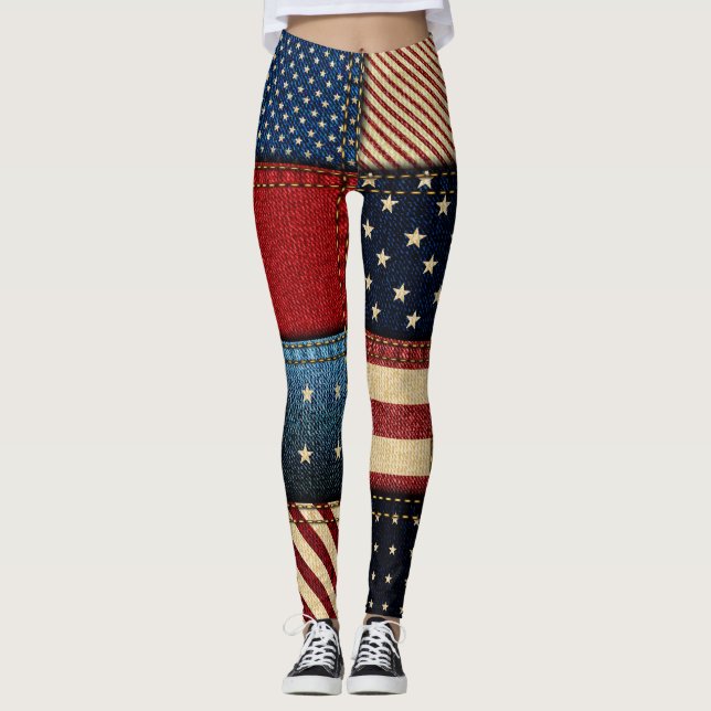 Legging Bandeira Americana, Patchwork Perfeitamente Padrão (Frente)