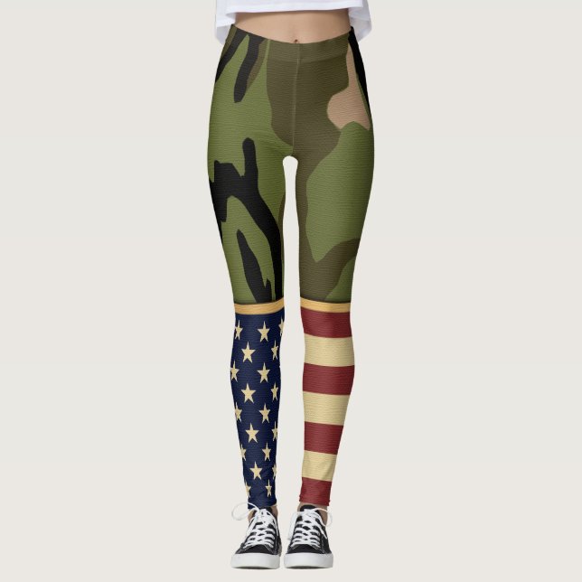 Legging Bandeira Americana Patriótica Militar Camo (Frente)