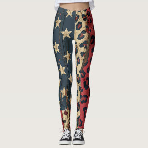 Legging Bandeira Americana Rústica com Estampa de Leopardo