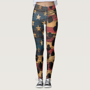 Legging Bandeira Americana Rústica com Estampa de Leopardo