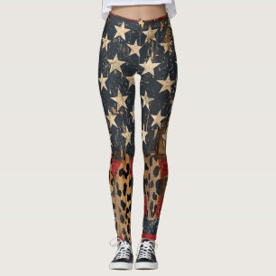 Legging Bandeira Americana Rústica com Estampa de Leopardo