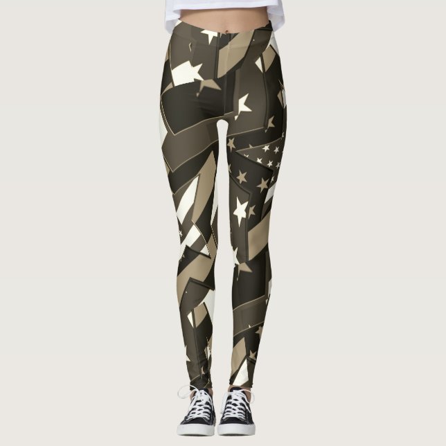 Legging Bandeira Americana Stars Sepia Abstrato Art Leggin (Frente)