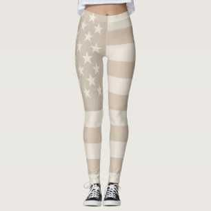 Legging Bandeira Americana Terrosa Bege Neutro, Bege e Bra
